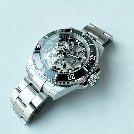 Custom Seiko Mod • Black Skeleton Submariner • 40mm